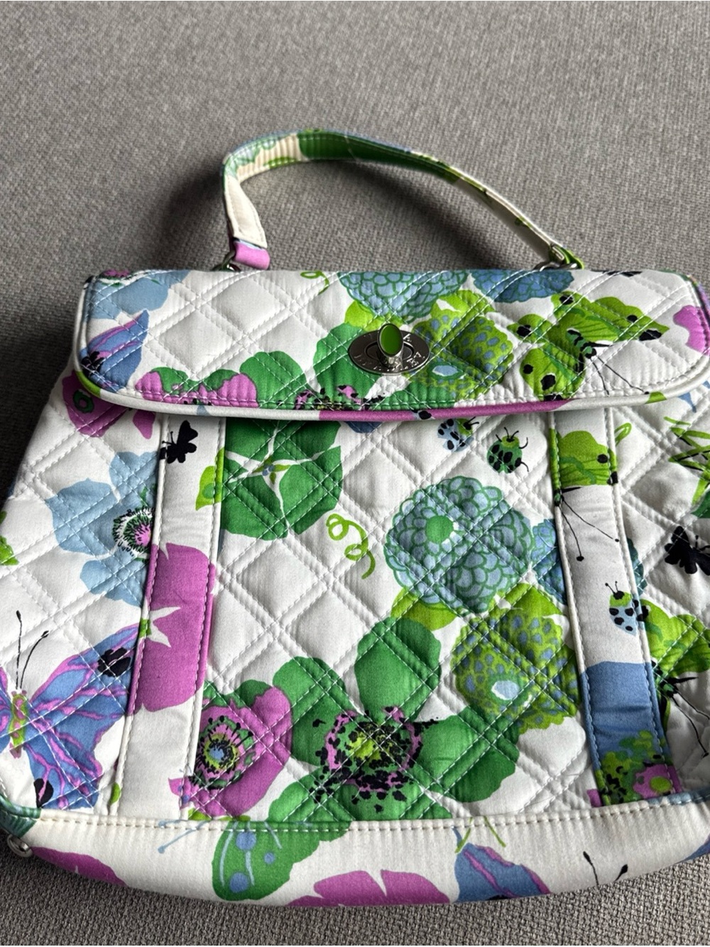 Vera Bradley Quilted Floral Satchel in White, Green & Purple